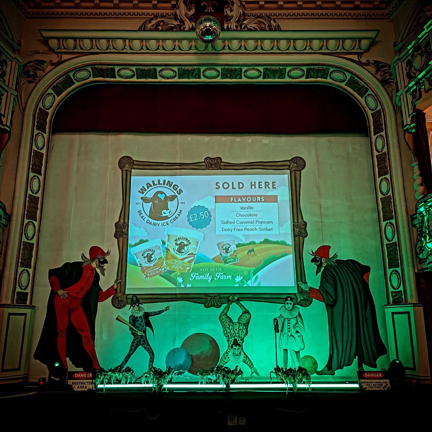 At The Grand Theatre in Lancaster today with Dinosaur Adventure Live.  Bit of fancy safety curtain.