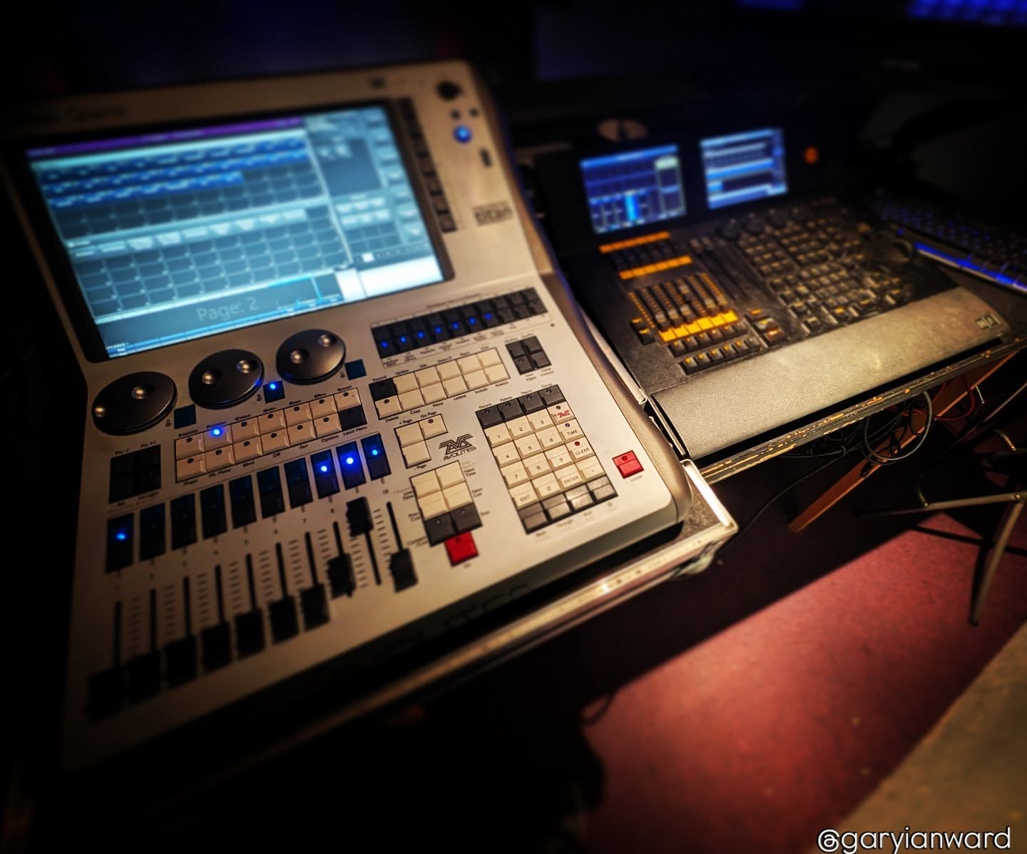 It's a 2 desk kind of day.  When the venue fixtures are all custom. 

#avolites 
#grandma 
#techlife